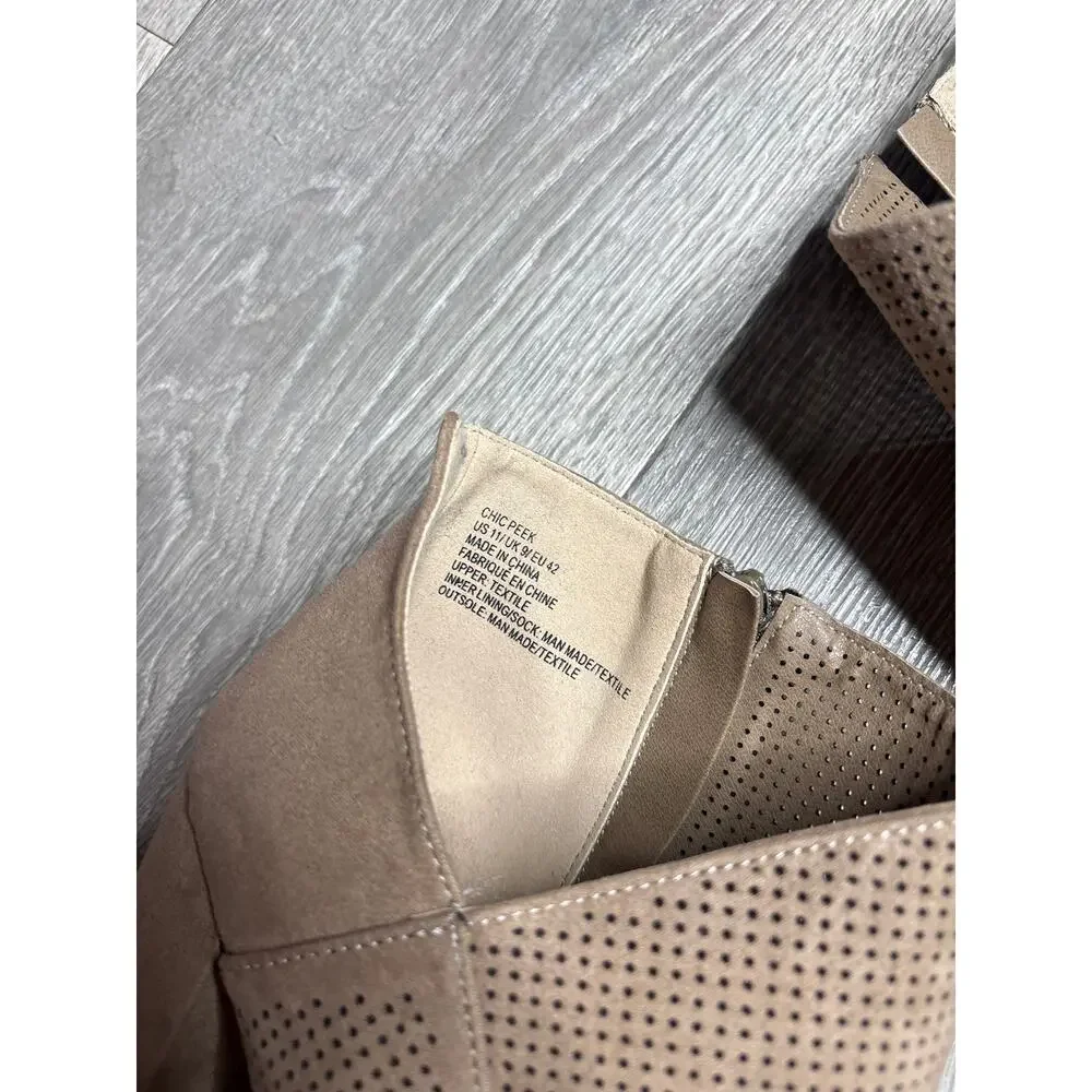 JustFab Chic Peek Perforated Ankle Boots Size 11 Taupe Tan Open Side Pointed Toe - Picture 5 of 10